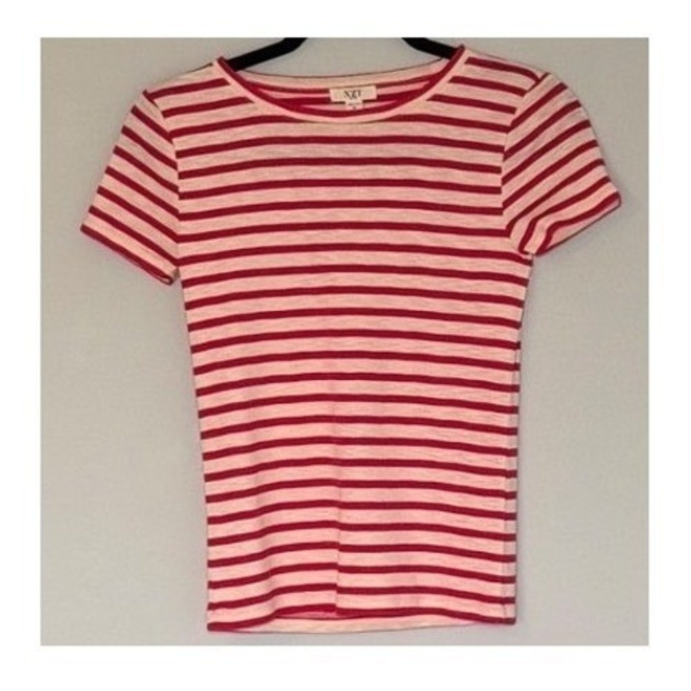 NZT Nic+Zoe Women Red Cream Striped Cotton Modal Short Sleeve Tee XS NZTM252003
